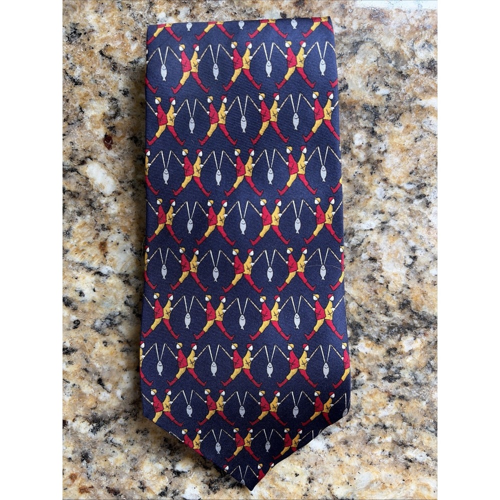 Vintage Harrods Knightbridge Michelsons Silk Blue Fisherman Necktie Accessory